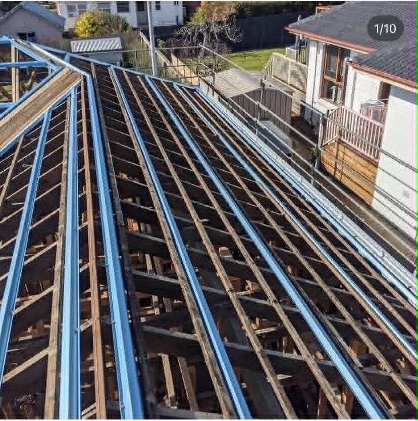 Purlins and battens laid out ready for sheeting