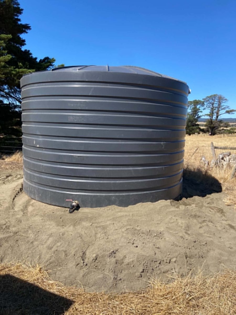 Water tank installed on a prepared pad